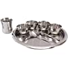 Indian Art Villa Stainless Steel Dinner Set/Thali Set of 1 Plate, 4 Bowls, 1 Spoon, 1 Fork & 1 Glass (8 Pieces), Dinnerware, Tableware Or Crockery