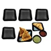 DECOR VIBES 6 Melamine Platter with 2 Dip Bowl for Spring Rolls, French Fries, Momos, Paneer Tikka, Unbreakable Snacks Serving Platters/ Tray (Square, Matt Black Combo Pack of 8)