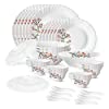 Larah by Borosil Red Bud Silk Series Opalware Dinner Set, 35 Pieces, White