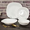 EZ Life - Virtuoso Opal Dinner Set - 24 Pieces-Side Plates-Square & Serving Bowls -White & Gold Lining - Dinnerware,Glass Dinner Plates & Bowls,Crockery Set for Dining,Opal Glass Dinner Plates & Bowls