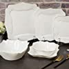 EZ Life - Royal Sqaure Opal Dinner Set -26 Pieces-Side Plates-Square & Serving Bowls-White & Gold Lining-Dinnerware,Glass Dinner Plates & Bowls,Crockery Set for Dining,Opal Glass Dinner Plates & Bowls