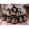 Amazecart Designer Diamond Ceramic Glossy Black with Gold Transfer Morning Tea/Coffee Set of 7 Pcs(6 Cups & 1 Tea Pot)