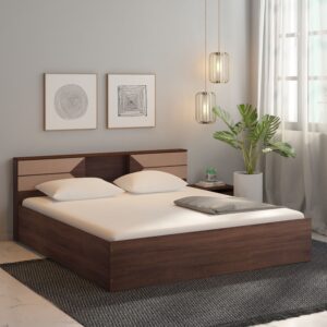Shamon King Size Bed With Box Storage In Walnut Finish