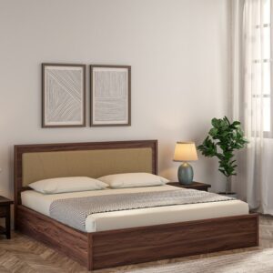 Yuko King Size Upholstered Bed With Storage In Columbia Walnut Finish